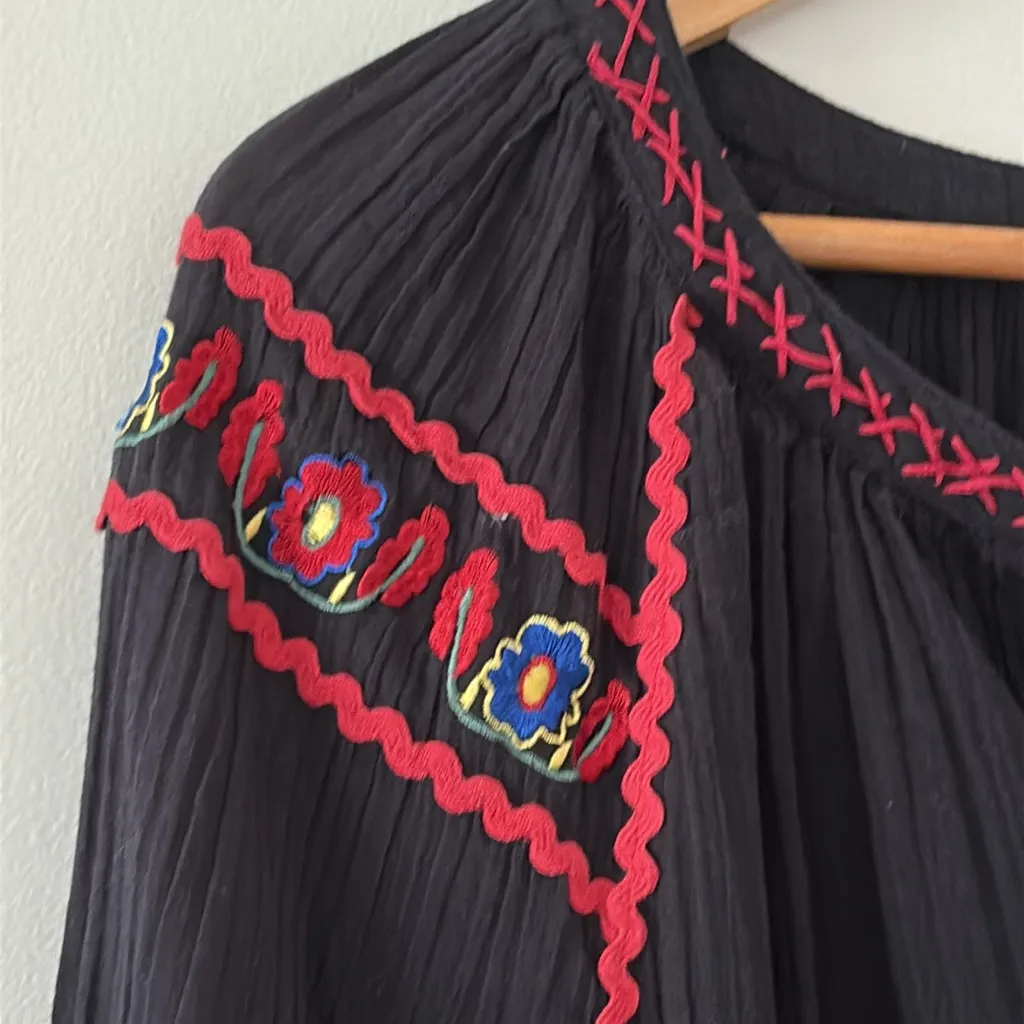 Anthropologie Loane Embroidered Peasant Dress By Velvet Graham & Spencer Size M Black Size M - Image 10