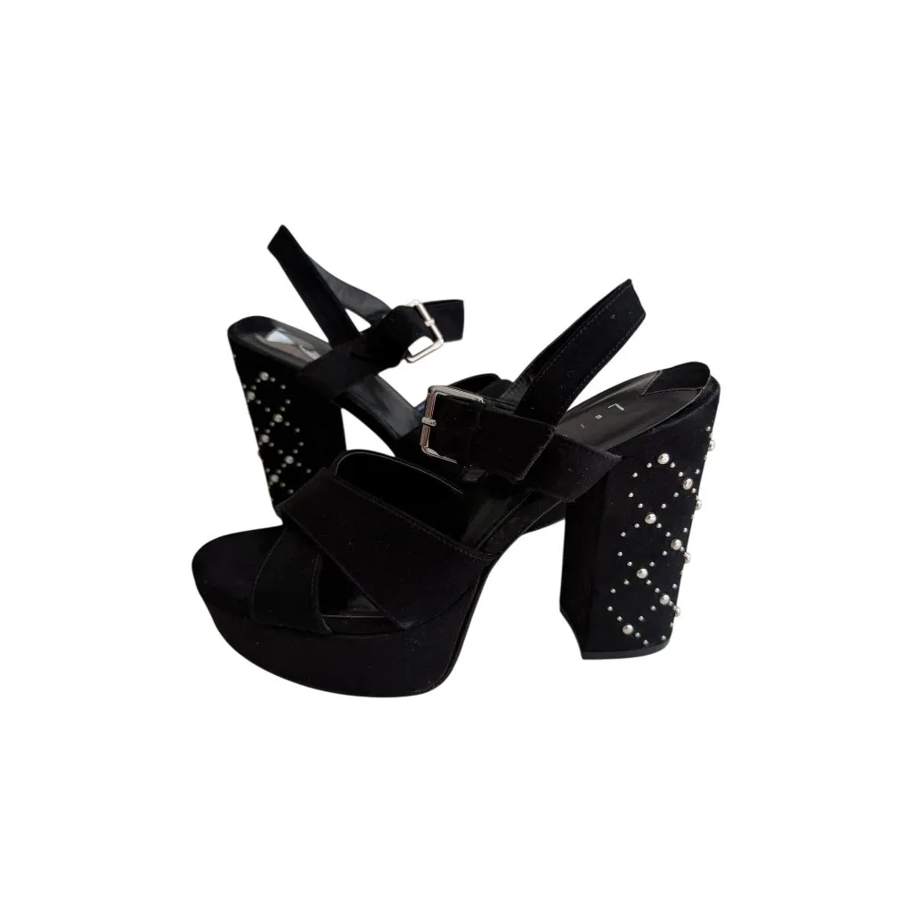 LEITH Black Studded Ankle Strap Platform Heels Sandals Size 8 - Image 10