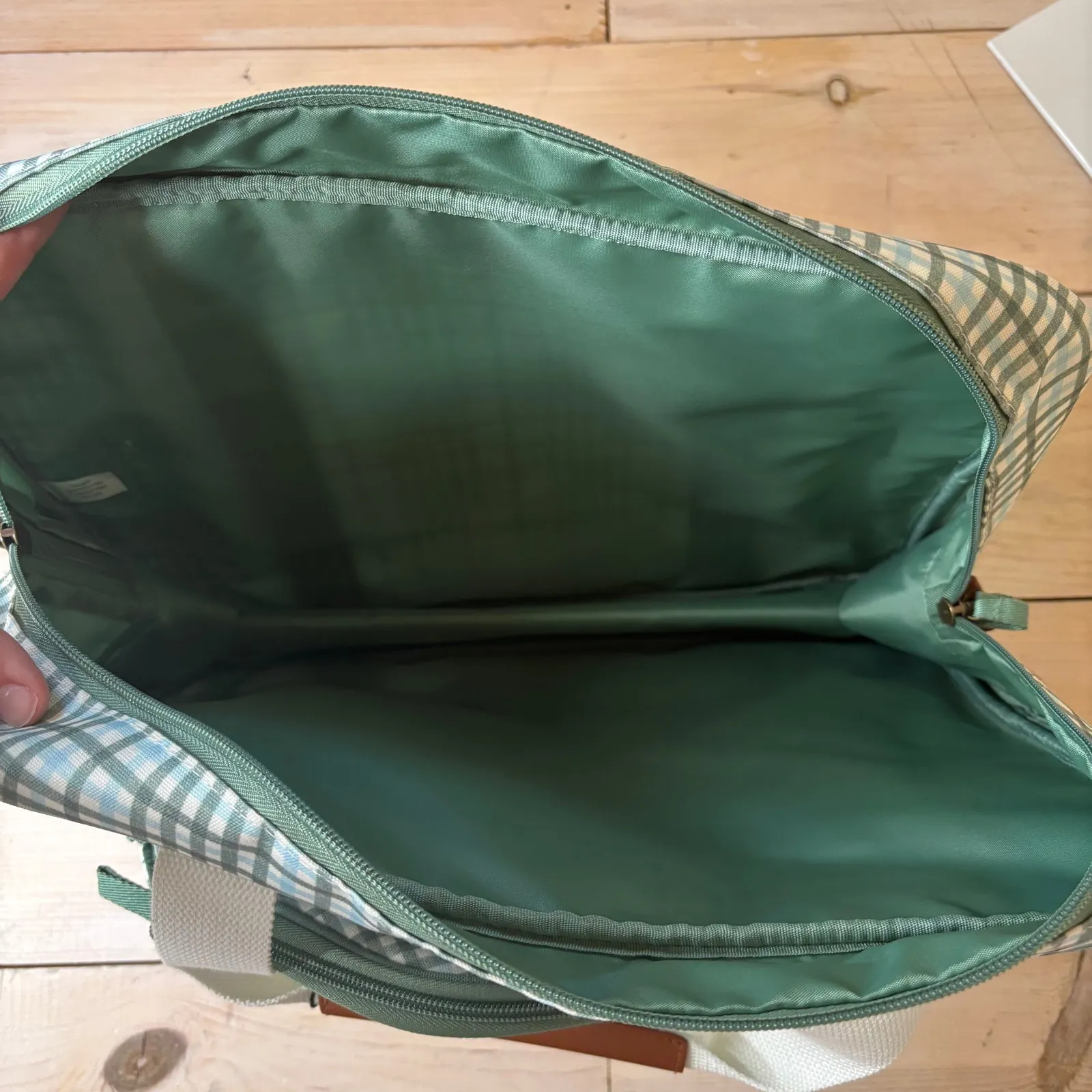 Hearth & Hand with Magnolia NWT Pickle Ball Bag Green Plaid Faux Leather Accents - Image 7