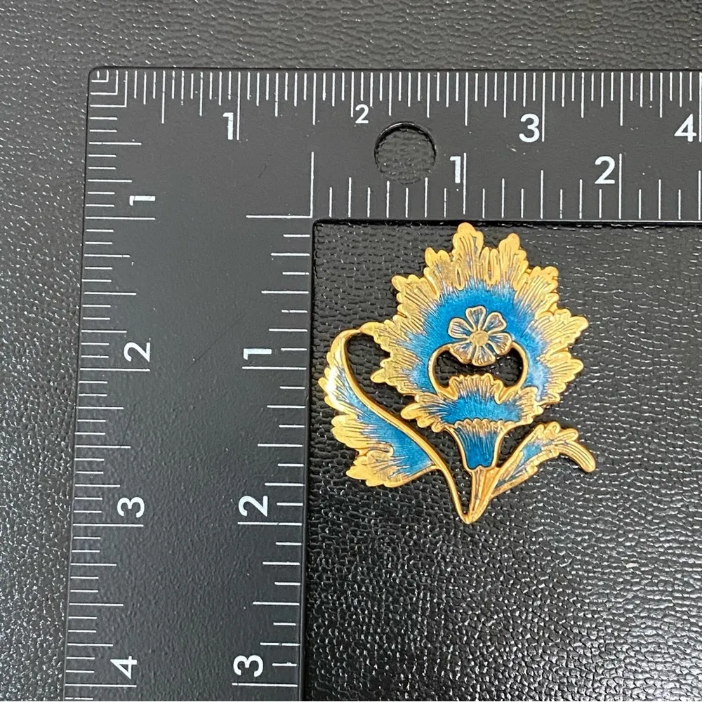 Vintage 1985 MMA Metropolitan Museum of Art Goldplated Blue Enamel Flower Brooch - Image 11