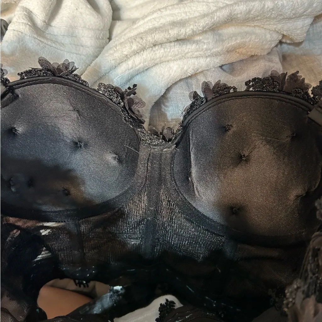 Floral Butterfly Applique Crop Tank Top Dark Romantic Whimsigoth Witchy Fairy Black - Image 10