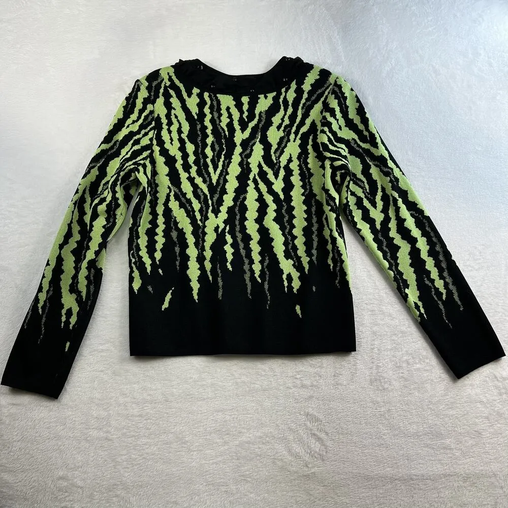 Ming Wang S Small Cardigan Sweater Abstract Knit Jacket Beaded Collar Career - Image 11
