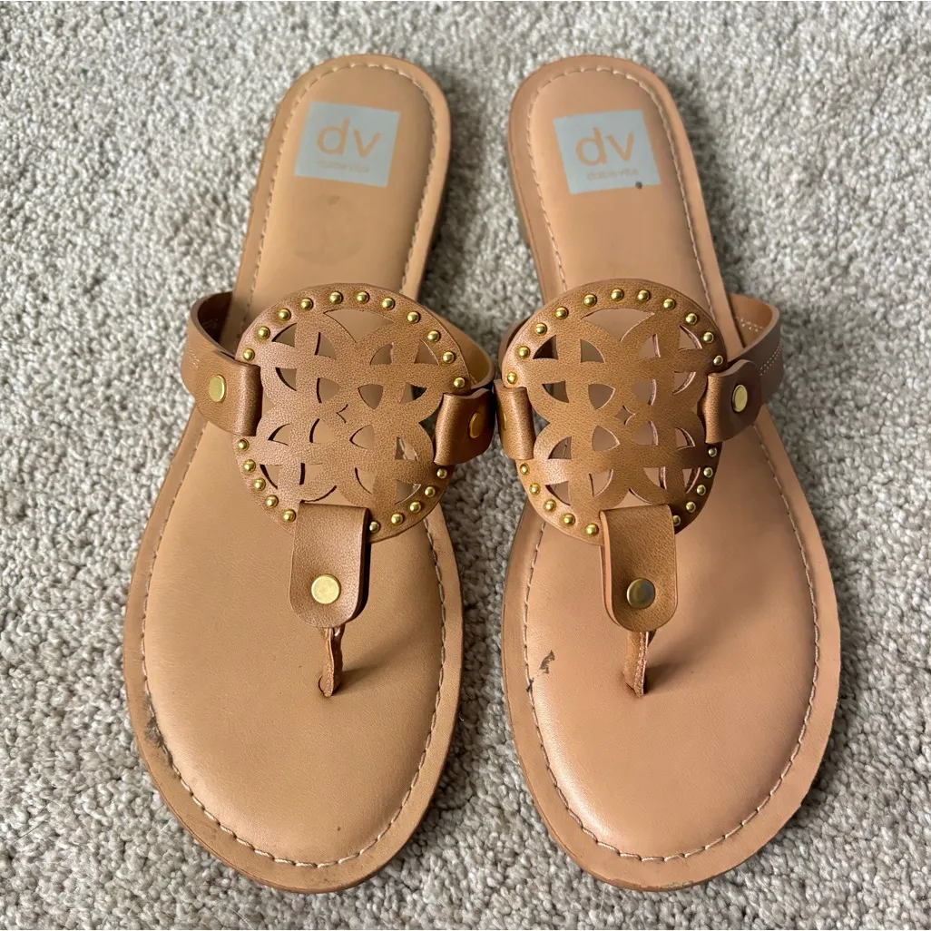 Dolce Vita Gionna Everyday Flat Sandals Flip Flop Tan Strappy Beachy Travel Size 9 - Image 2