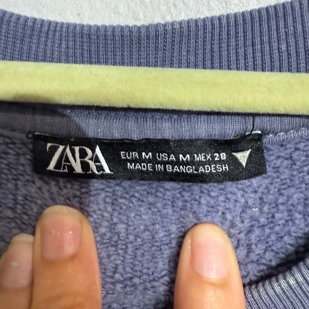 Zara Blue West Columbia Striped Slogan Sweatshirt Sz M - Image 5