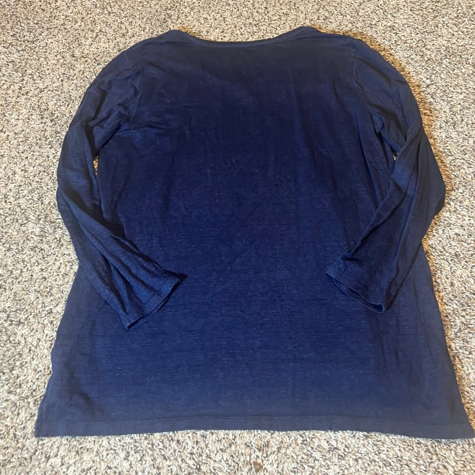 EILEEN FISHER Navy Blue 100% Organic Linen V Neck Long Sleeve Tunic Top M - Image 7