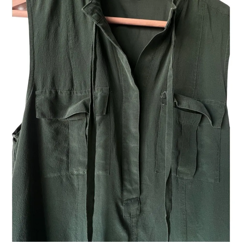 Women's dress 100% Silk madewell green front button pockets belt light color S. - Image 5