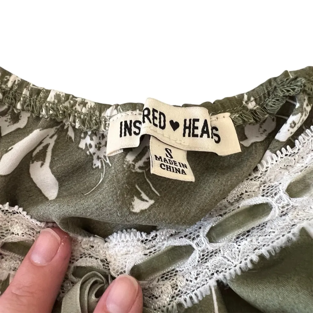 Inspired Hearts Green Floral Velvet Lace Sweetheart Midi Dress Size Small - Image 4