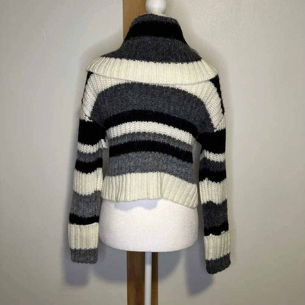 Anthropologie black, gray & cream striped knit turtleneck cropped sweater XS NWT - Image 5