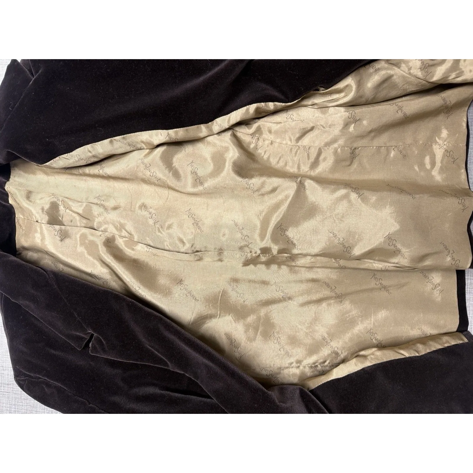 Vtg Yves saint‎ laurent Small Blazer Velvet 2 Button Lined Brown Luxury - Image 11