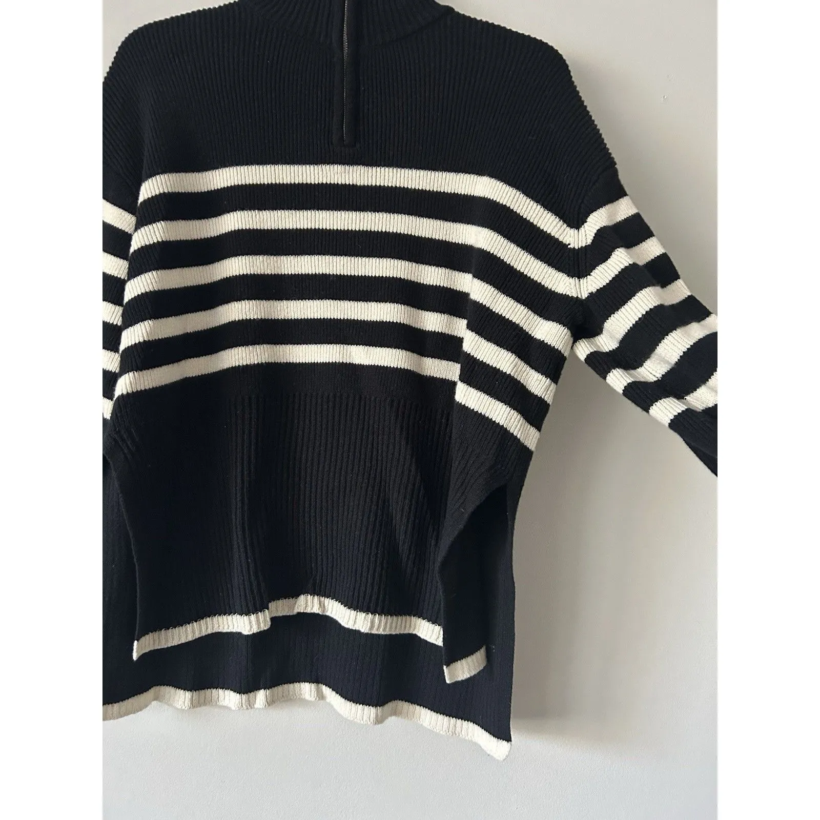 Rails Tessa Sweater Wool & Cotton Striped Onyx Ivory Stripe Preppy Size Small - Image 11