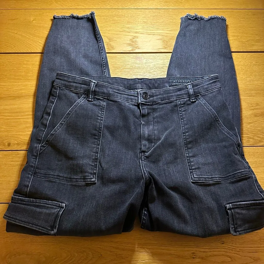 All Saints Duran skinny cargo jeans raw hem black 32 - Image 2