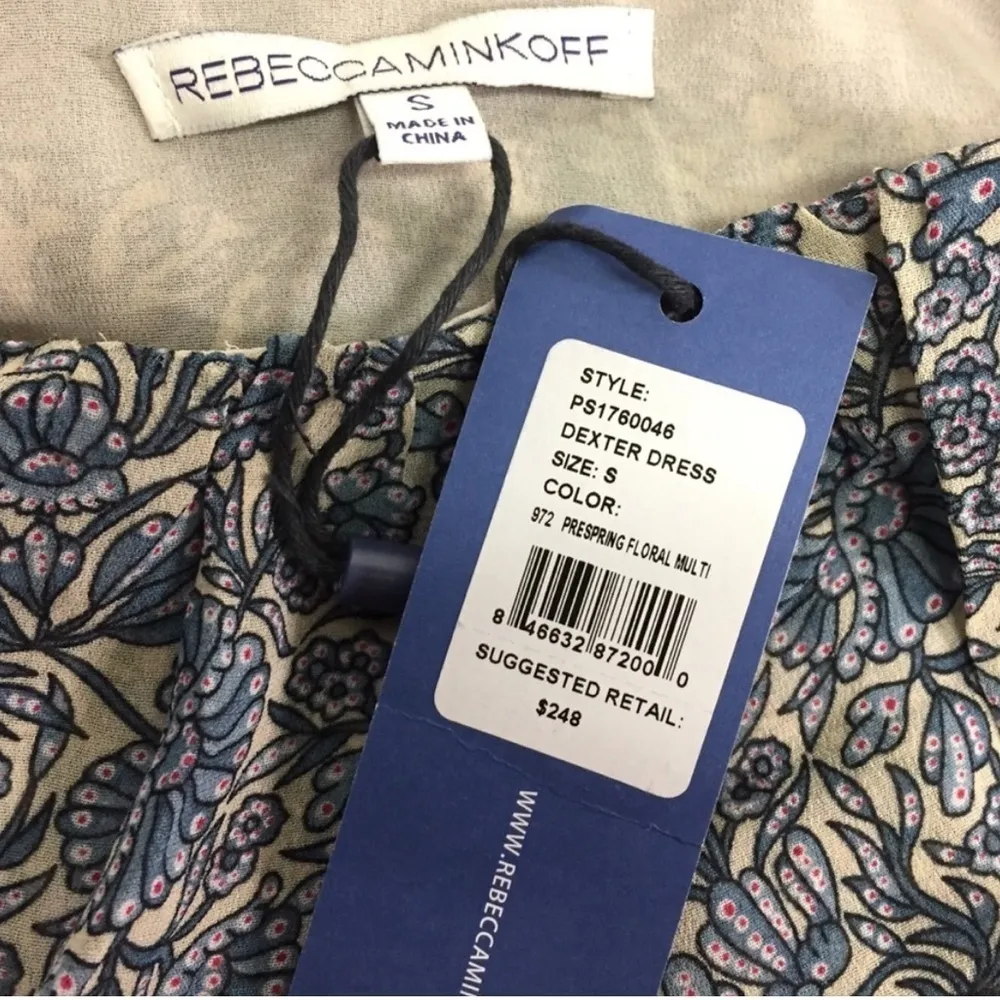 REBECCA MINKOFF DEXTER FLORAL BLUE WHITE CREAM PRINT FLOWY TUNIC DRESS S - Image 5