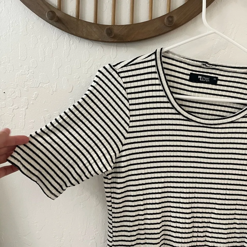 Revolve Michael Lauren Ribbed Black White Striped T Shirt Dress XS - Image 2