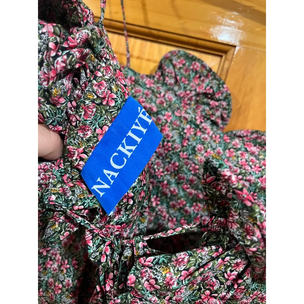 NWOT Nackiye Womens Ruffle Flower Exolsosion Pink Floral Ditsy Structured Blouse Size 8 - Image 3