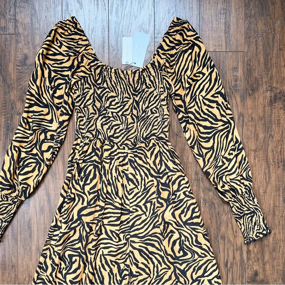 Kachel x Anthropologie • Tiger-Striped Jumpsuit wide leg palazzo smocked - Image 4