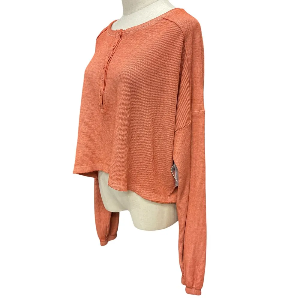 Flirtitude Active Long Sleeve Cropped Henley Shirt Ortega Rust Size XL Knit - Image 2