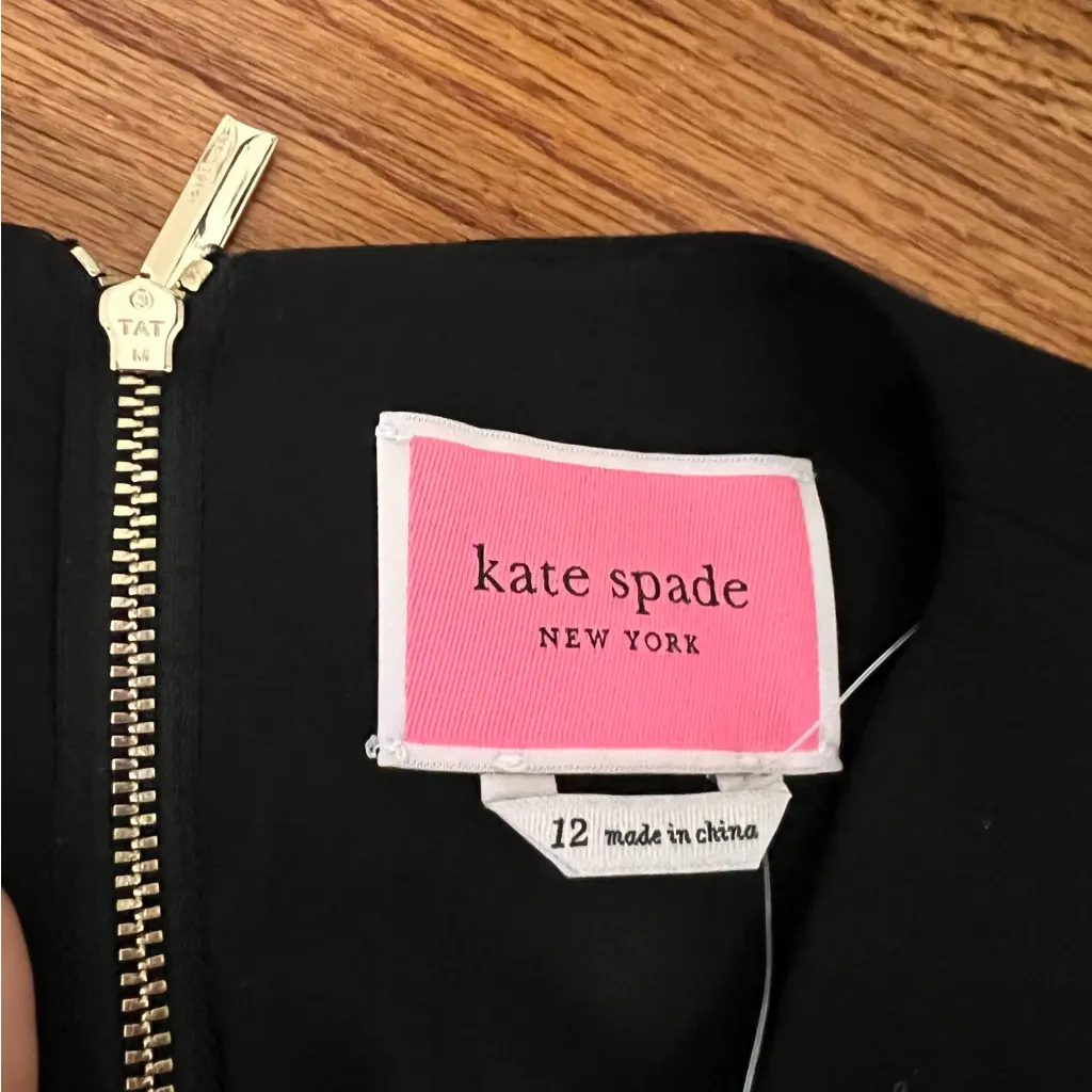 Kate Spade Black Dress with White Bow Belt NWT - Image 8