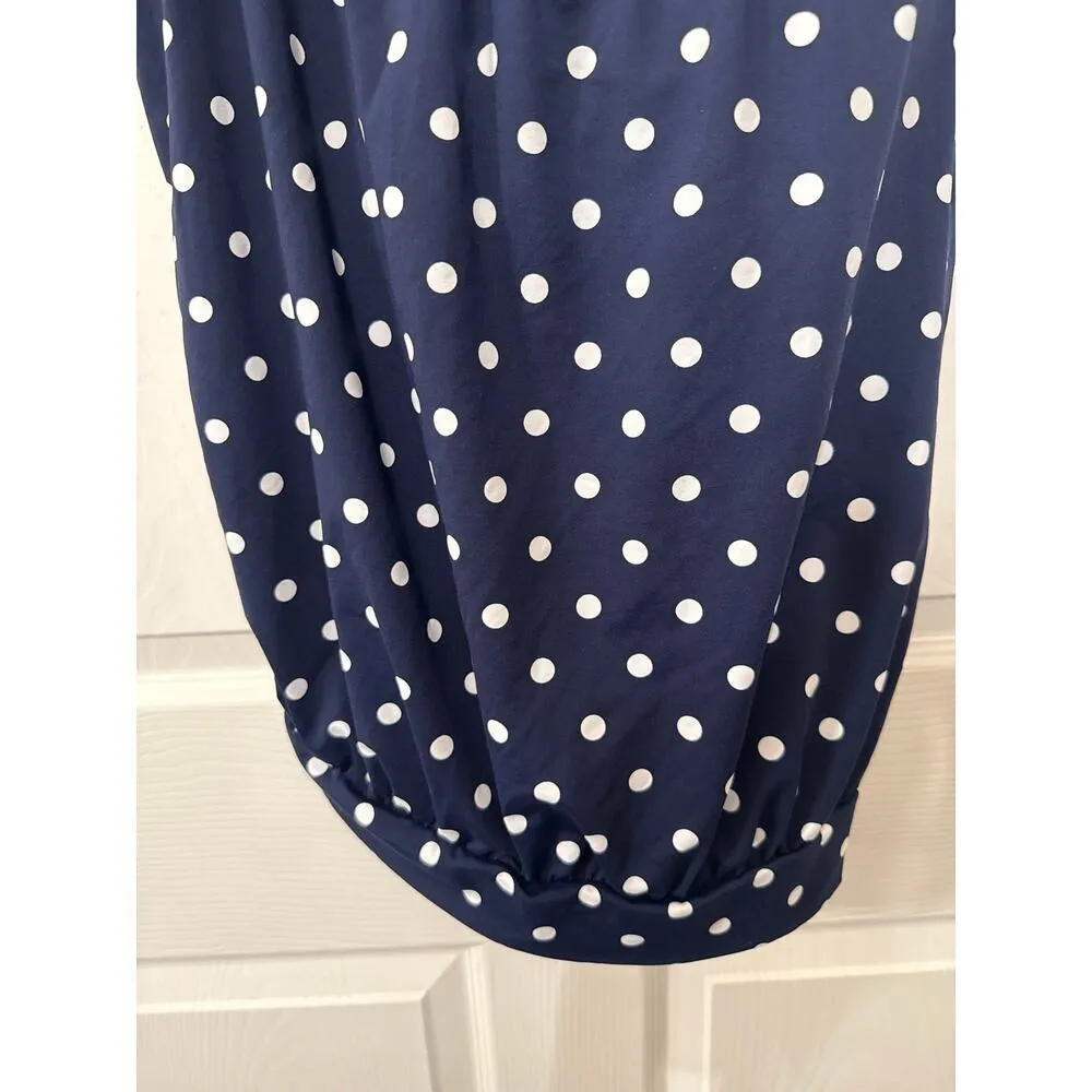 NWOT Lands End Blouson Tummy Hiding Tankini Top in Deep Sea Polka Dot, 12P - Image 4