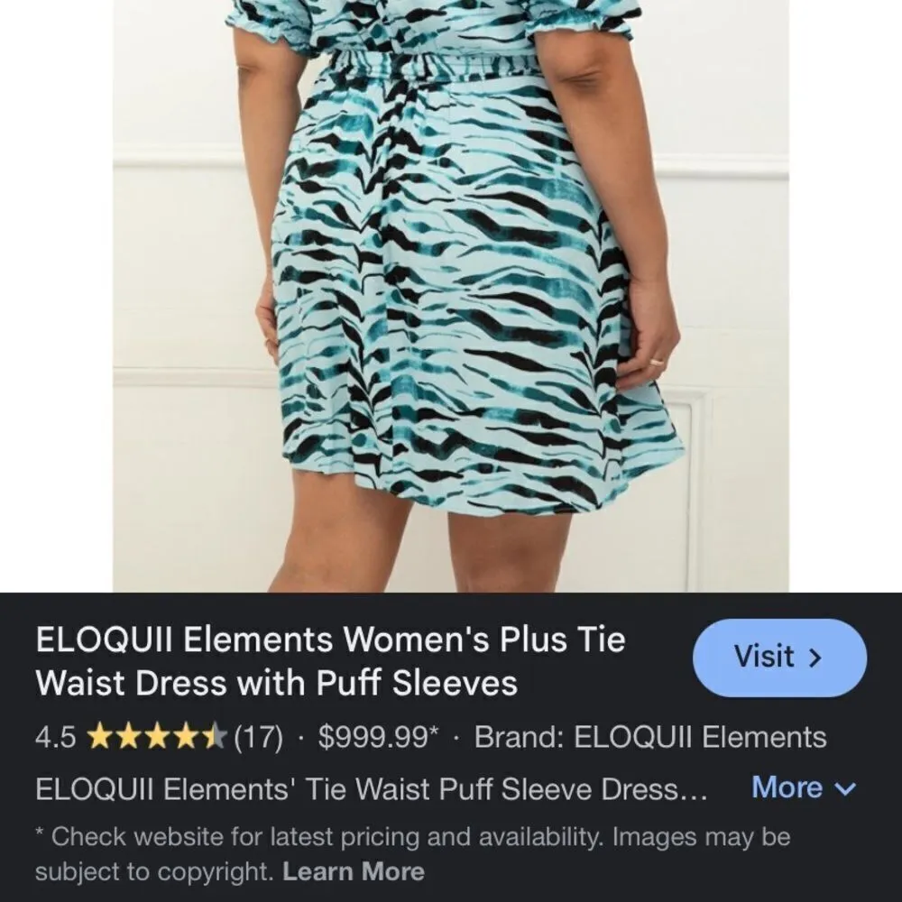 Eloquii Elements Women’s Plus Tie Waist Dress with Puff Sleeves Size 22 / 24 NWT - Image 2