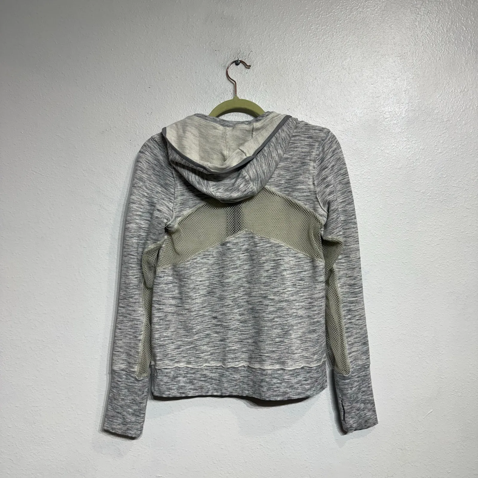 Free People Movement Gray Markie Hoodie Mesh Contrast Sweatshirt Sz M - Image 9