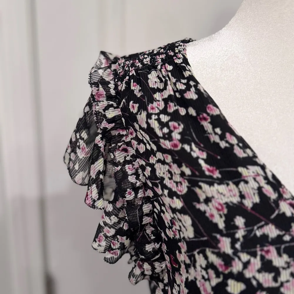 Banana Republic Bohemian Floral Flirty Ruffle Sleeve Midi Dress Black Size 8 - Image 2