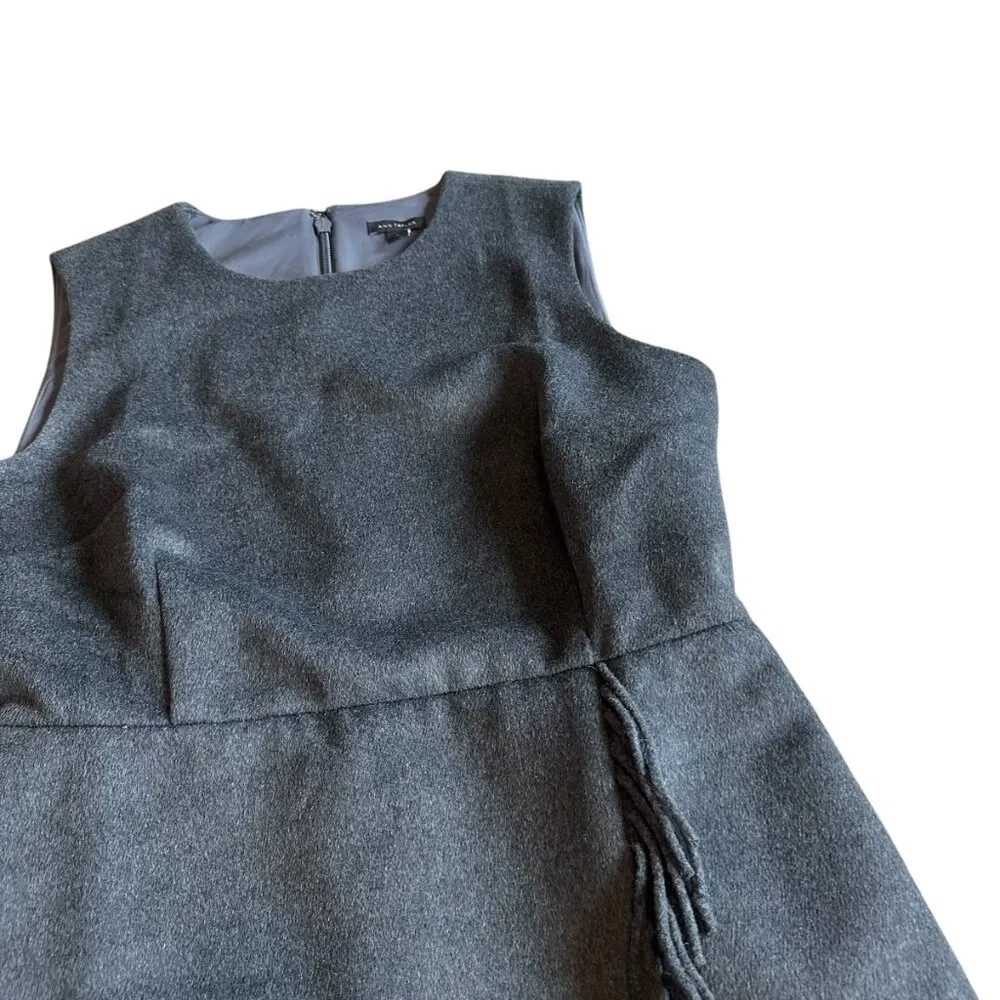 Ann Taylor Grey Fringe Sleeveless Sheath Dress Soft Fitted Wool Size 8P Women's - Image 7
