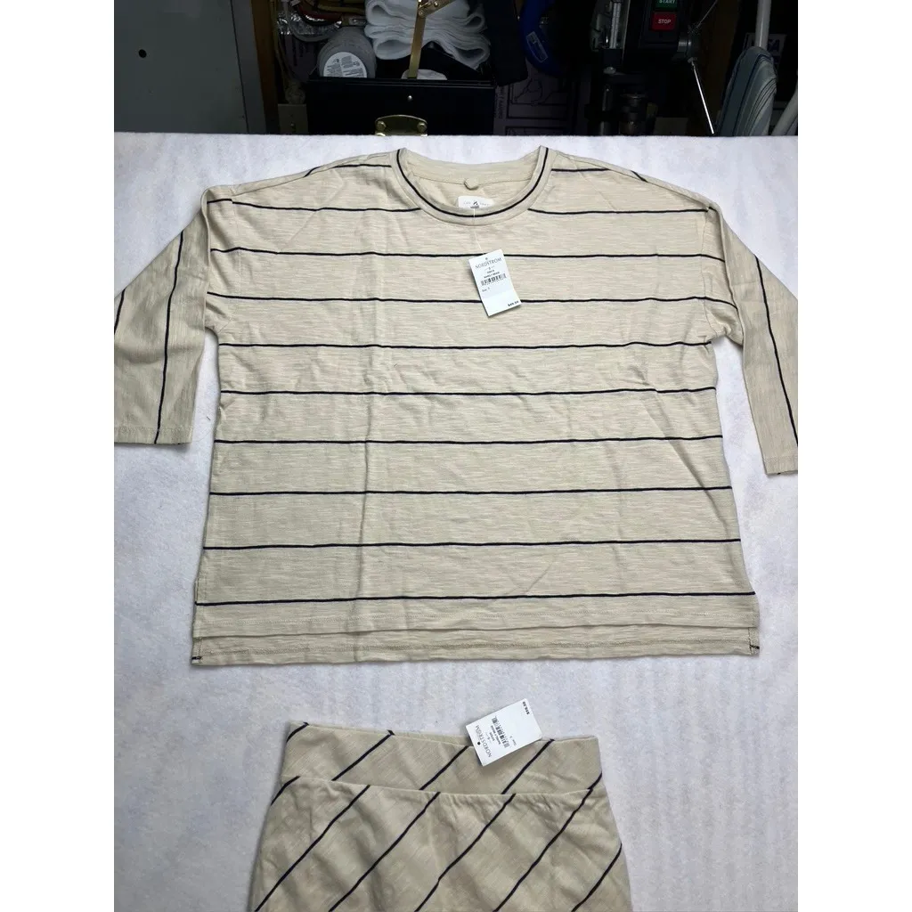 Lou & Grey Nordstrom Barely Beige Striped Long Sleeve Top & Skirt Set Size S New - Image 7