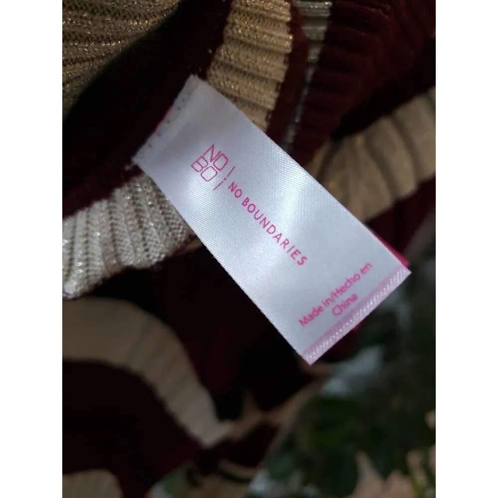 No Boundaries Sweater Dress Women XL Burgundy Stripe Ribbed Knit Cowl Neck - Image 8