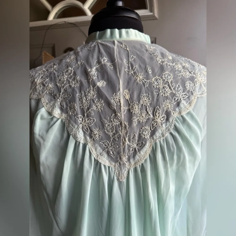 Vintage 60s Corsage sea foam sheer pixie two piece peignoir set, size medium Green - Image 12