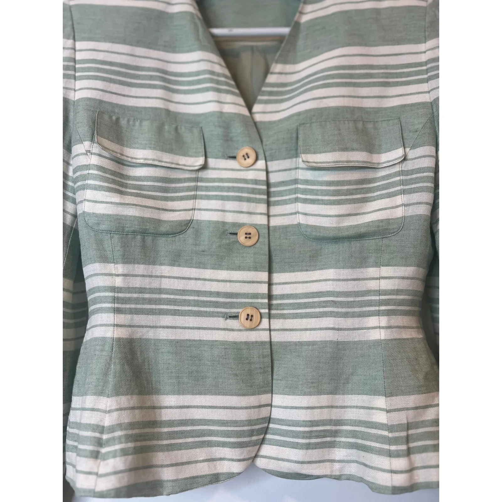 Vintage Women’s French Style Elegant Striped Linen Blazer Spring Summer Small - Image 7