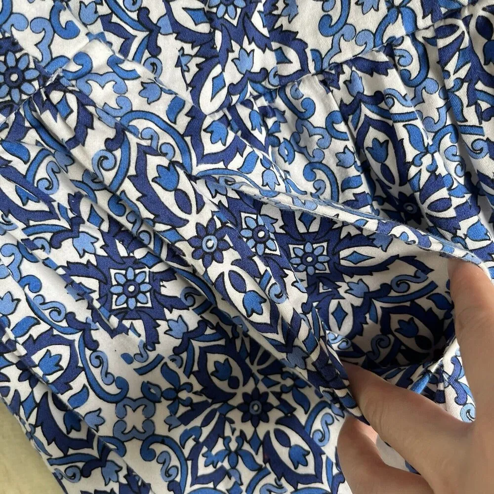 Milly by Design Nation Greek tile sleeveless Shift dress 10 Blue White A - Image 8