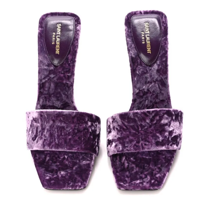 Saint Laurent Baliqua 105 Velvet Mule Sandals Malva Purple High Heel EU 37.5 - Image 2