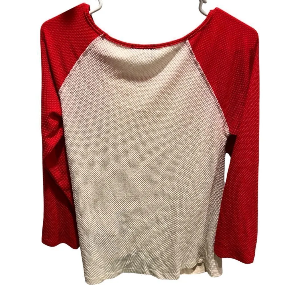 VICI red and ecru long sleeved t - Image 2