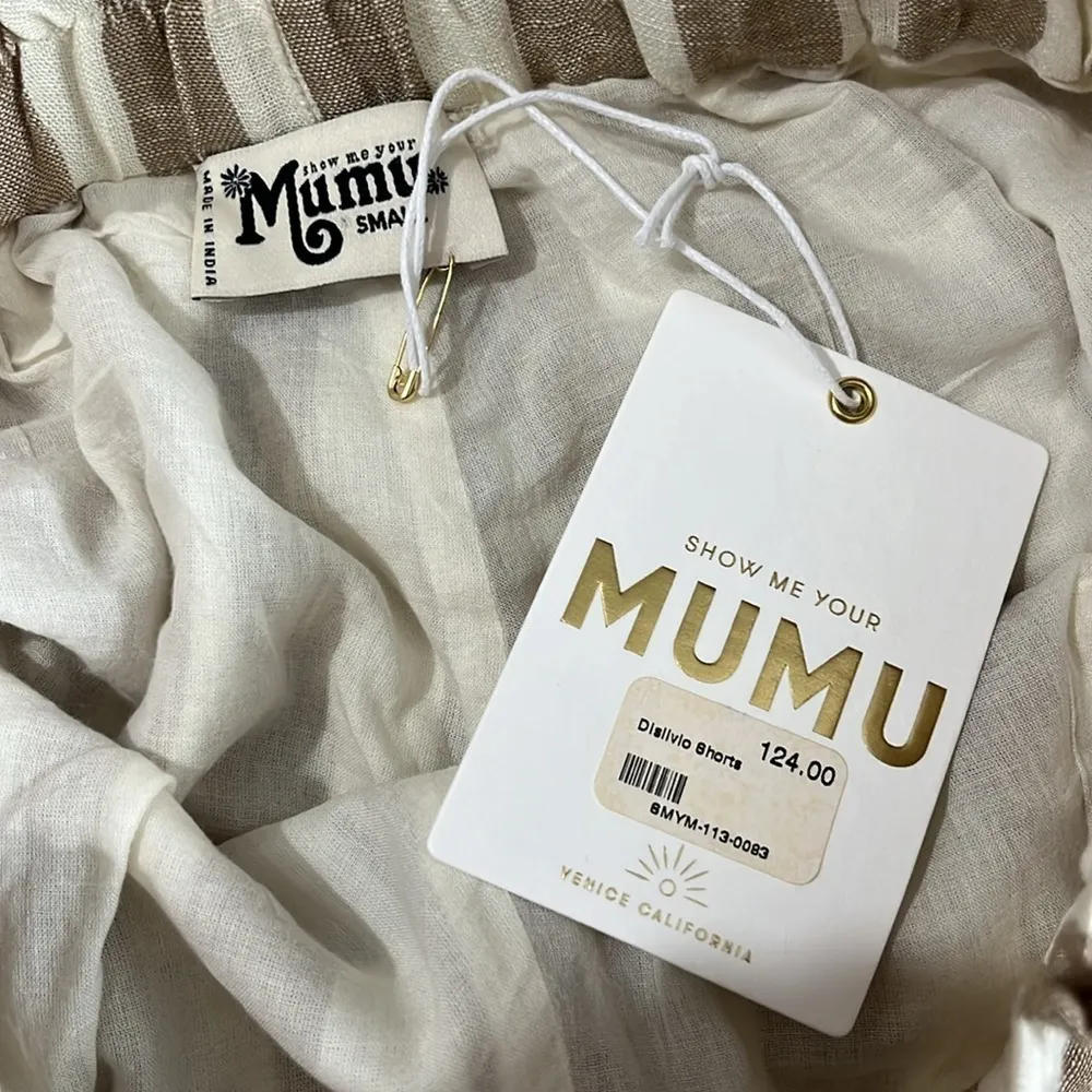 Show Me Your Mumu  Disilvio Khaki Stripe Linen Shorts Size Small NWT - Image 7