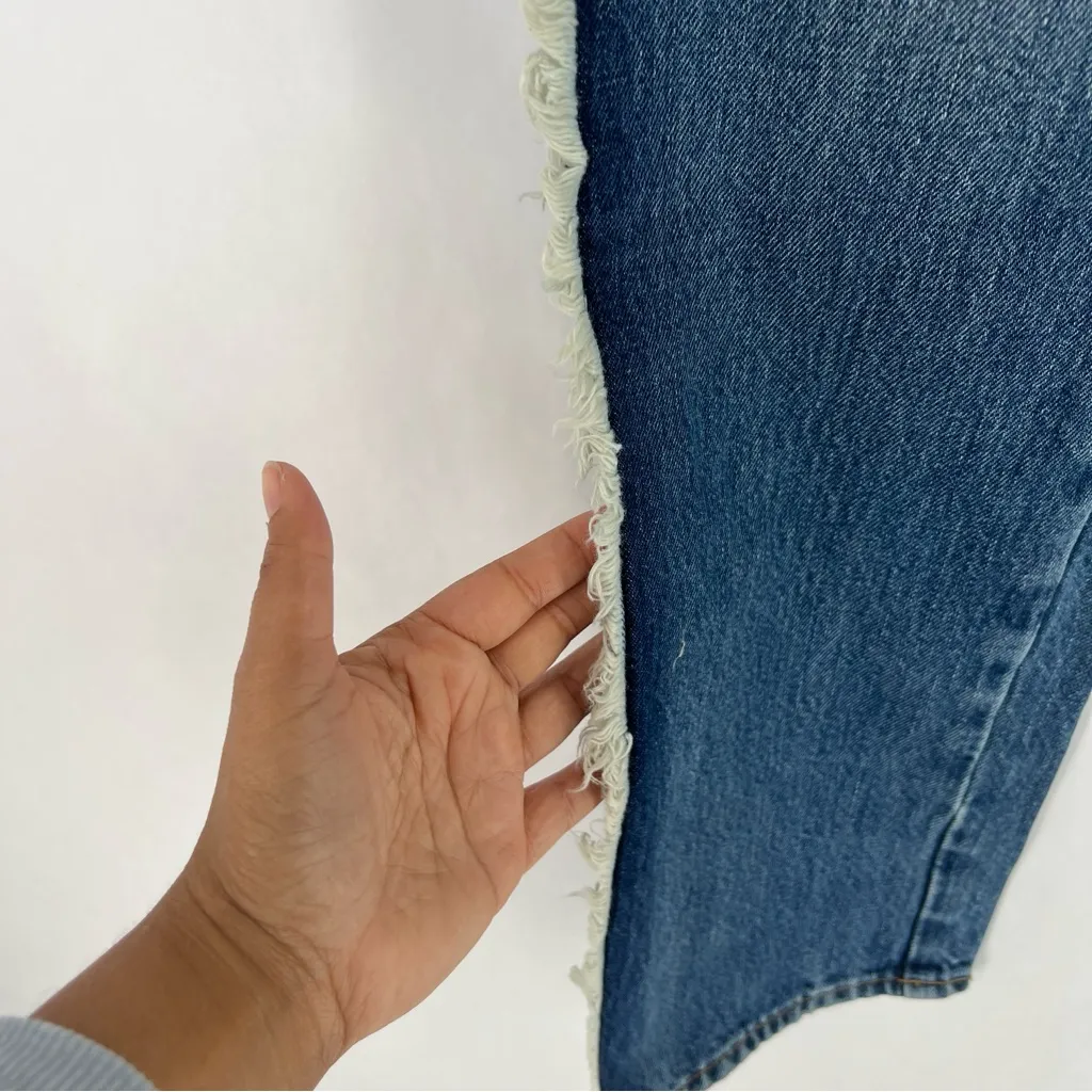 Good American Good Boy Side Fray High Rise Medium Wash Blue Straight Leg Jeans 0 - Image 11