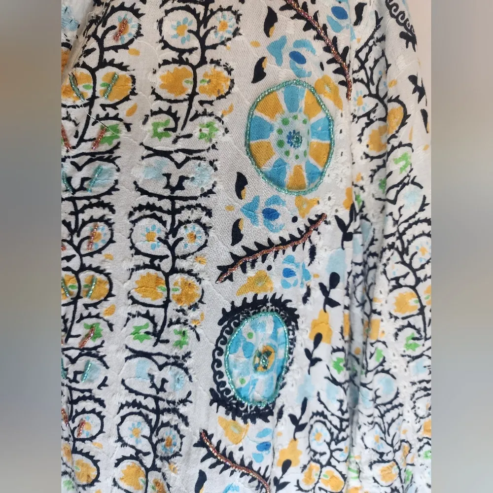 Colori di mare blue green yellow white tunic top boho size large - Image 4