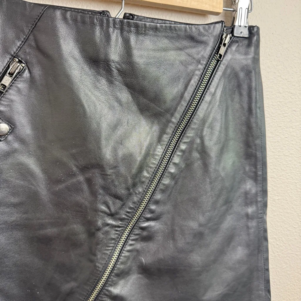 Vintage Cache Lambskin Leather Black Moto Mini Skirt Womens 0 Lined Y2K - Image 4