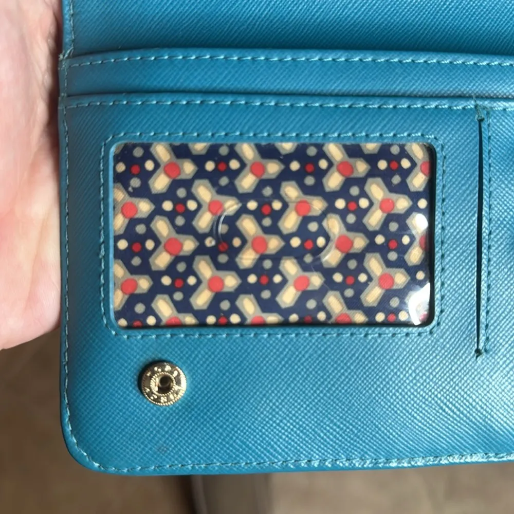 TORY BURCH Zip Around Snap Blue Leather Logo Wallet Clutch - Image 10