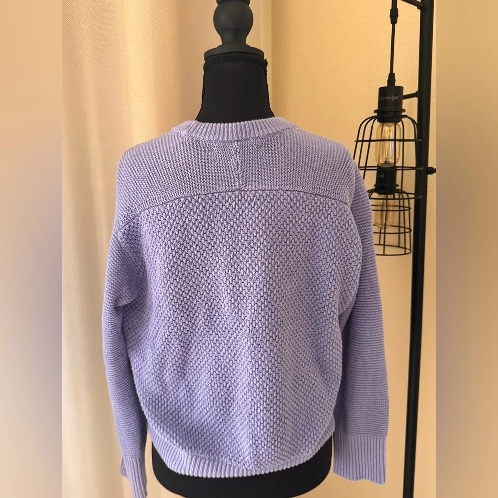 LOFT Purple Textured Crewneck Knit Sweater Women’s Small Ribbed Hem Cozy Fall - Image 5