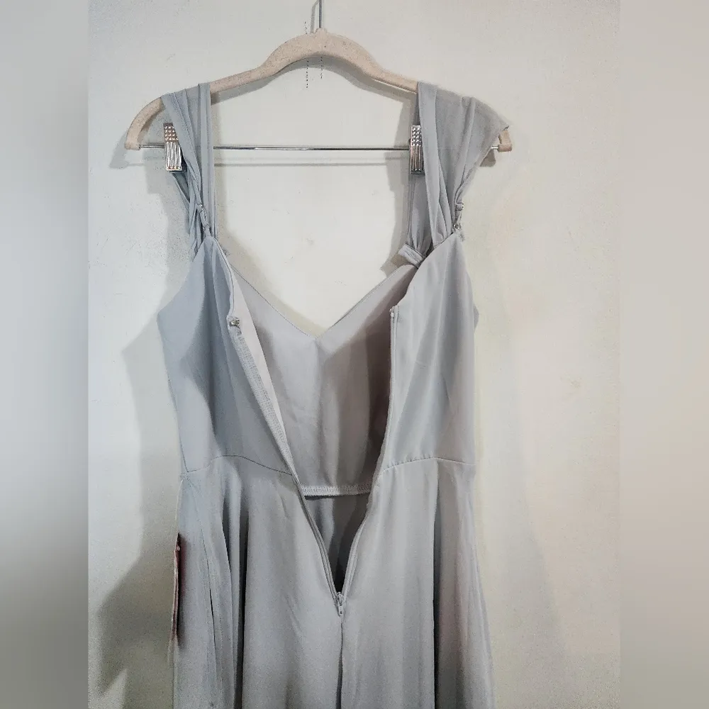 NEW Birdy Grey Devin Chiffon Convertible Dove Gray Women XS Bridemaid Maxi Dress - Image 4