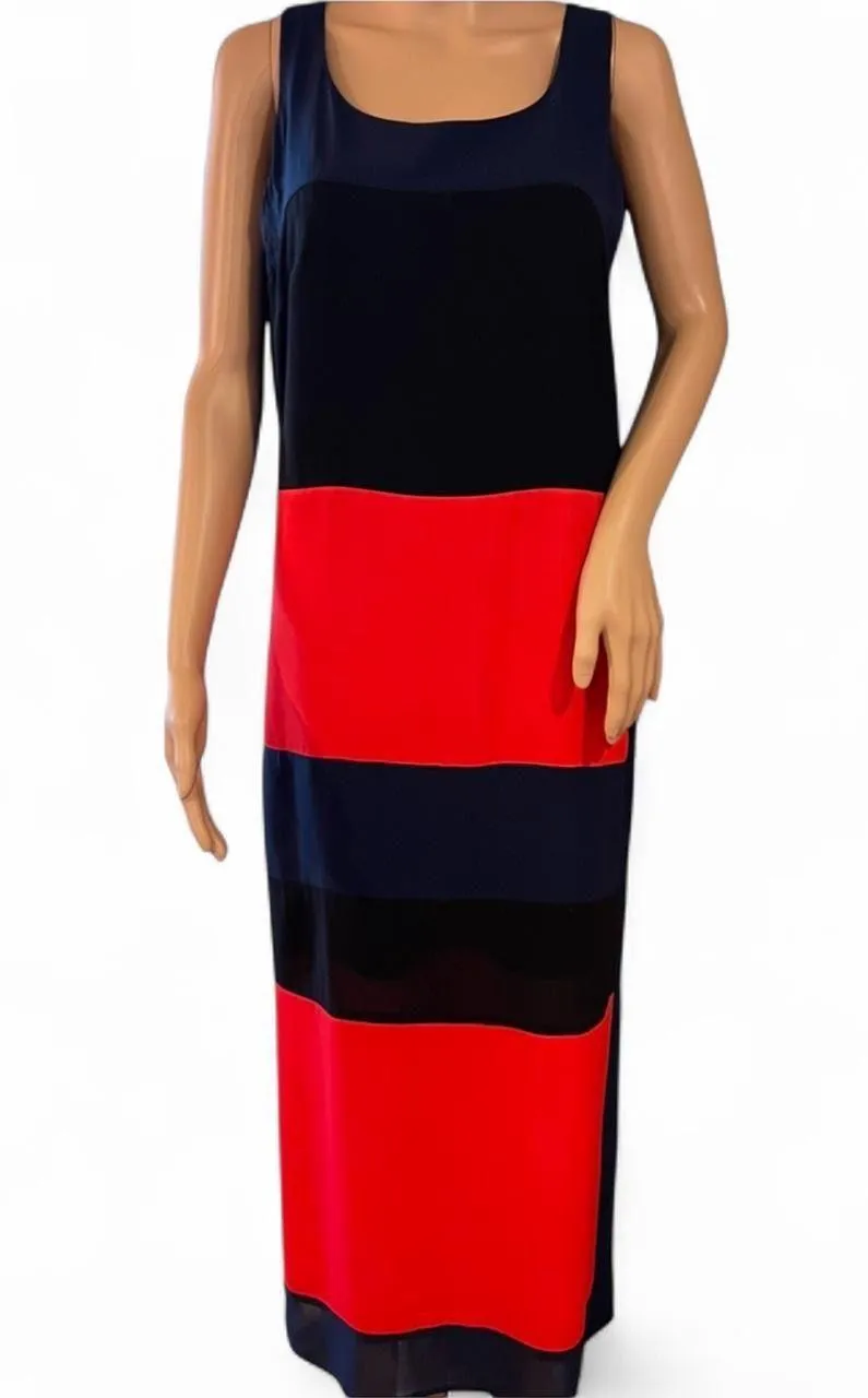 Belle Badgley Mischka Navy, Red & Black Colorblock Sheath Dress Sz 4 Sleeveless - Image 2