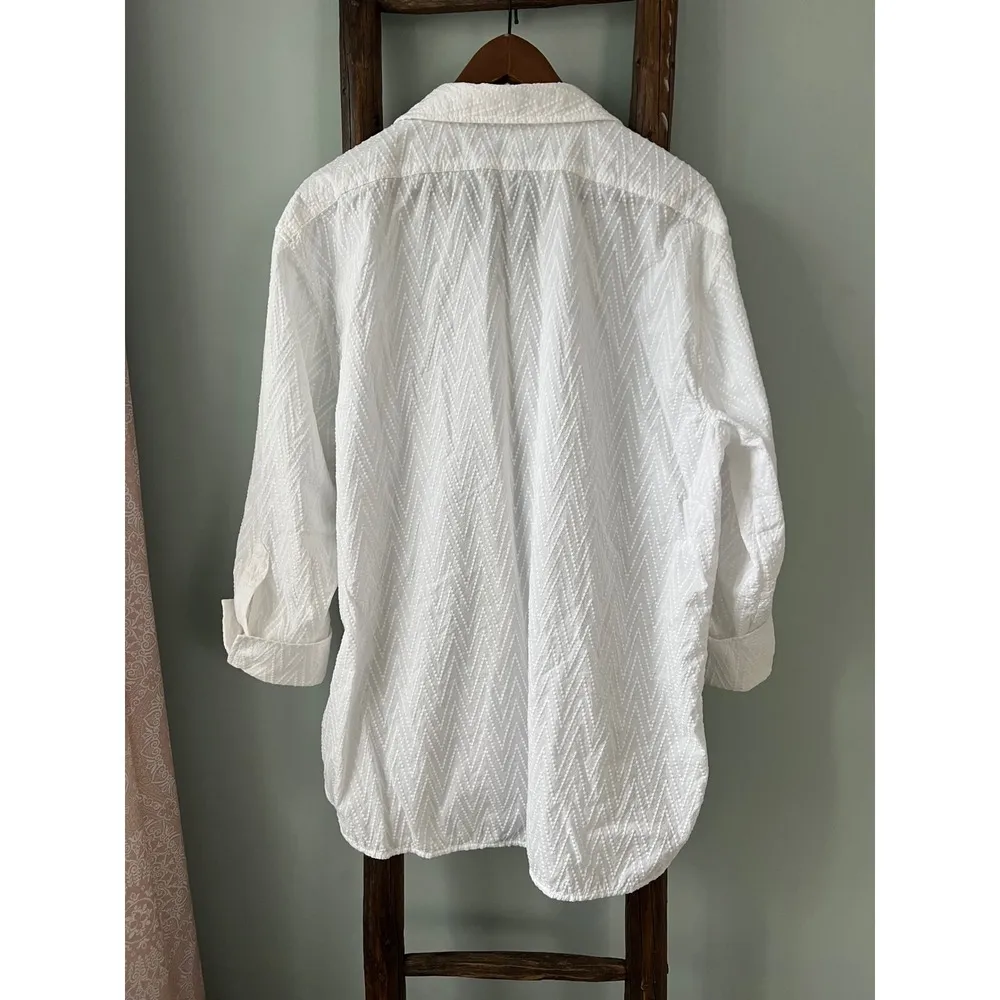 Tommy Hilfiger White Button Down Top Chevron Texture Long Sleeve XL - Image 2