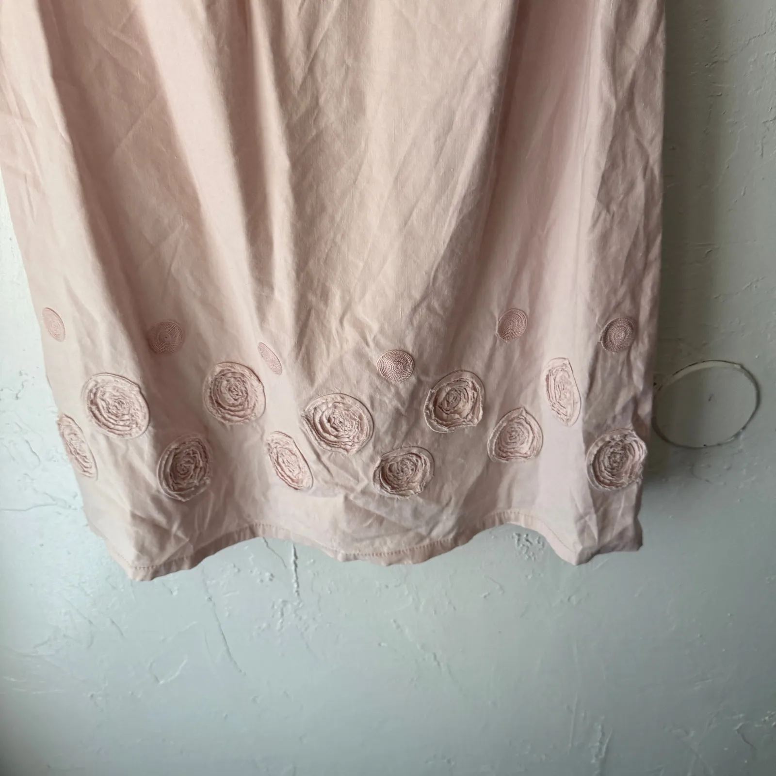 Two Star Dog Pink Linen Blend Dress Size S‎ Embroidered Hem Sleeveless 36” - Image 3