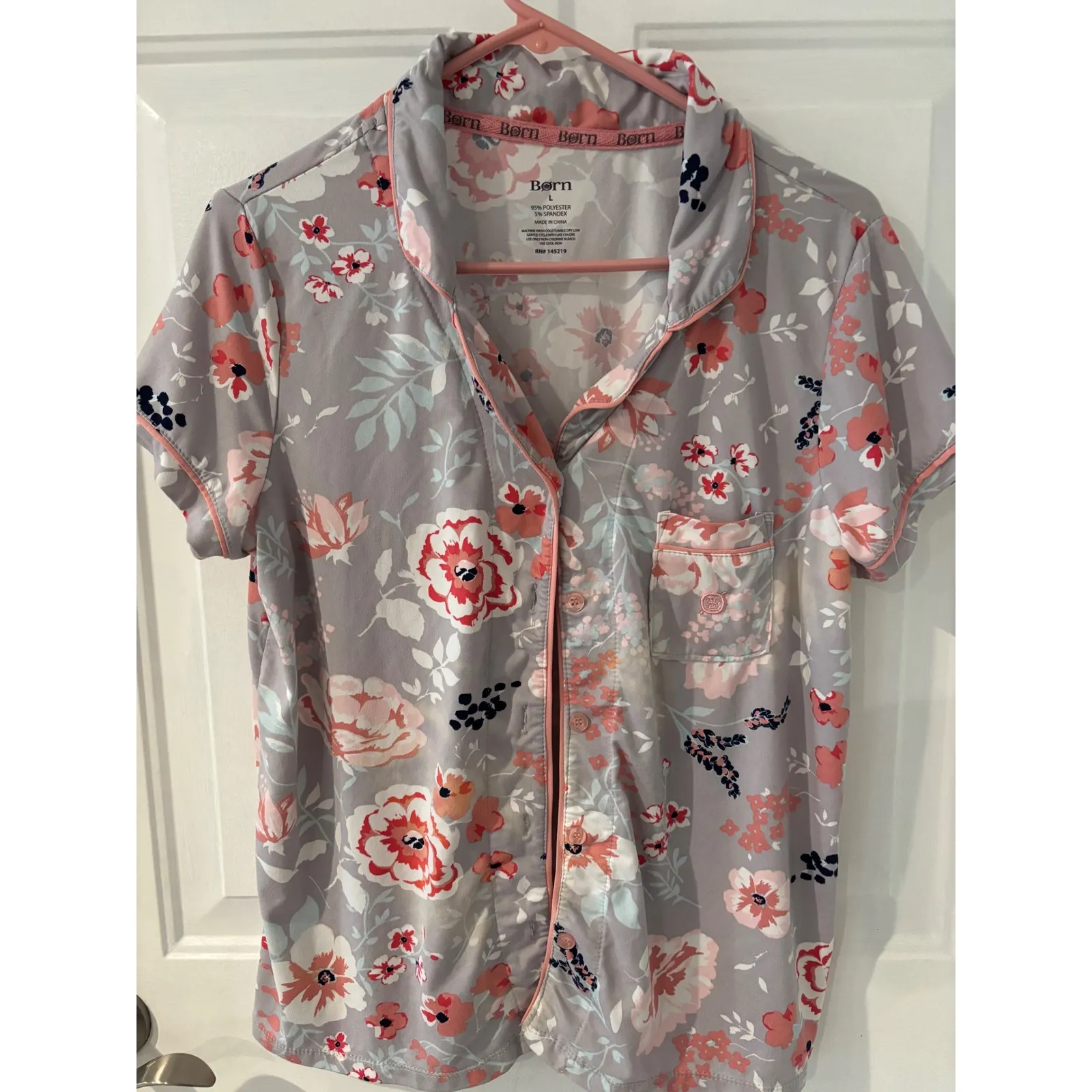 Born Womens Pajama Set Floral Print Putple Pink Sleepwear Lounge Pants Top L Size L - Image 6