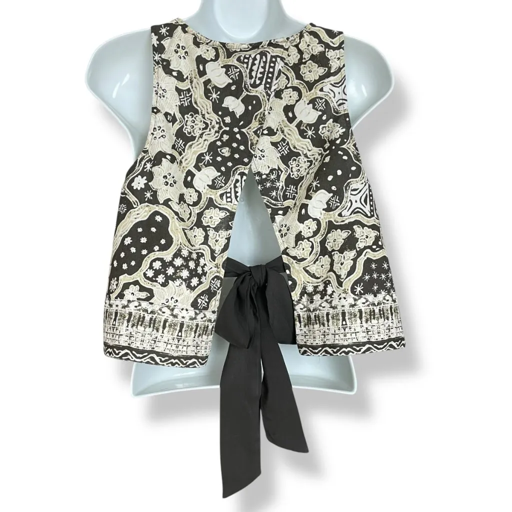 Free People Bare It All Tank Cross Back Sz XS Women Bow Brown Cream Linen Cotton - Image 4