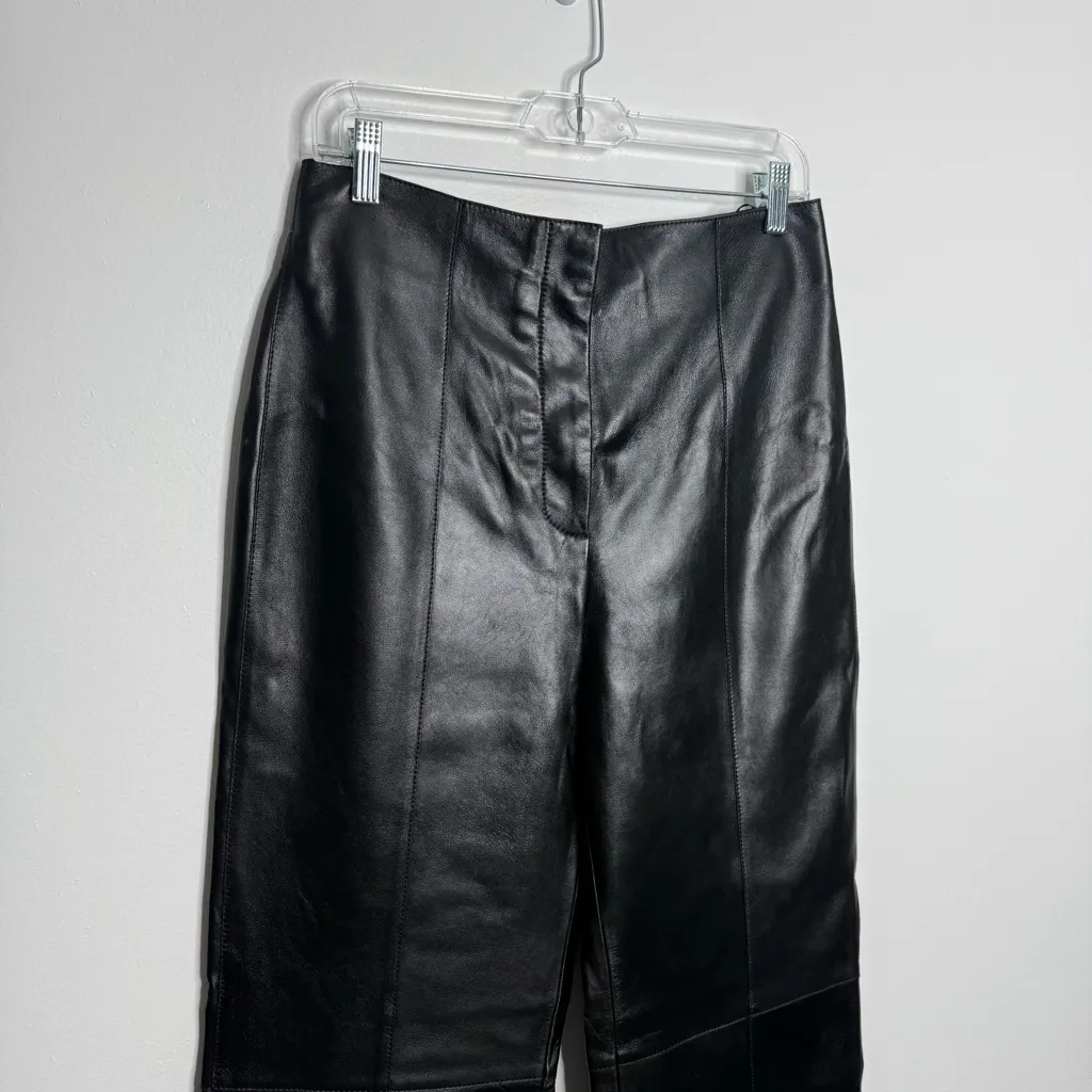Massimo Dutti NWT  Black Nappa Leather TrousersLimited‎ Edition Split Hem Medium - Image 3