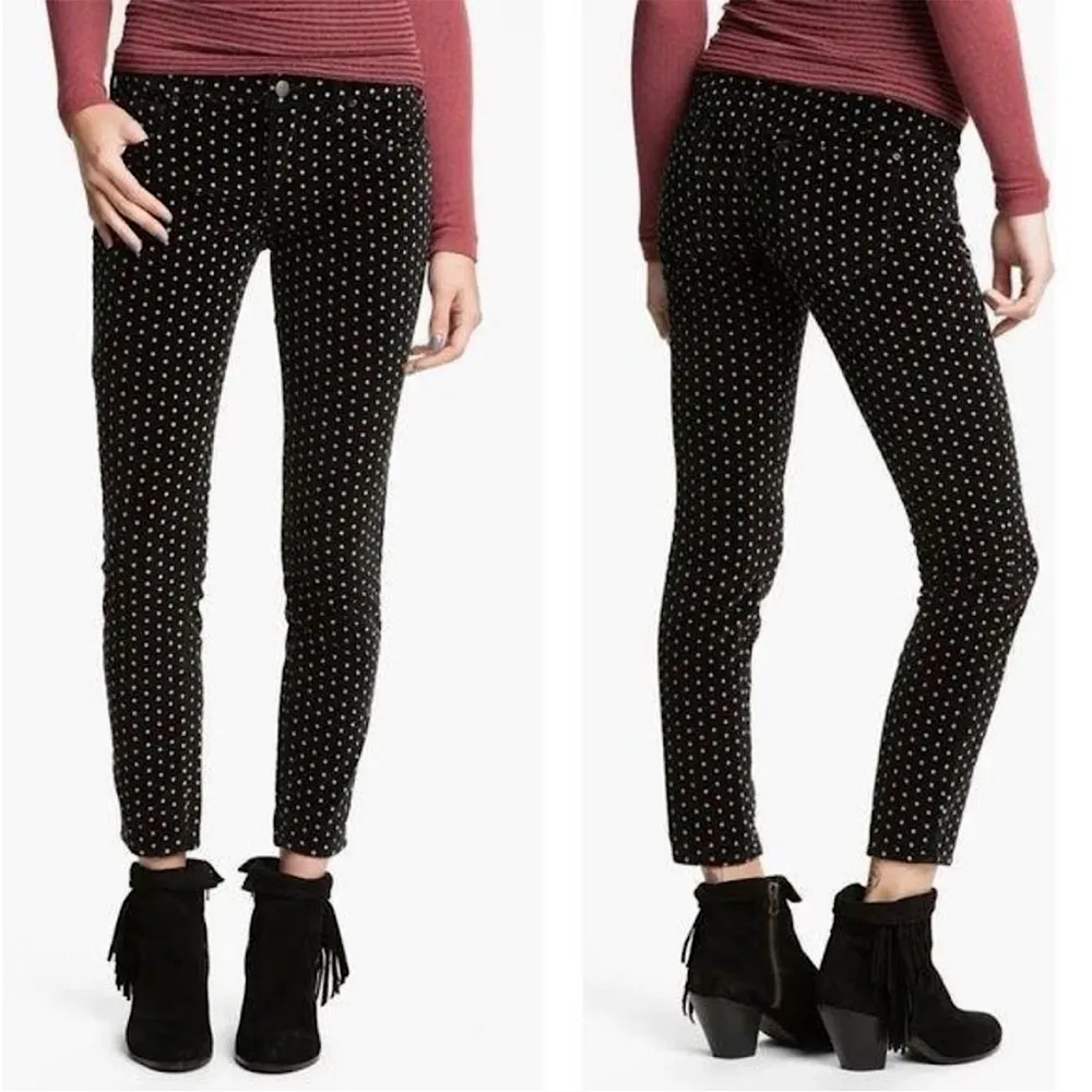 Free People Polka Dot Velvet Black Crop Skinny Jean Ankle Pants Size 29 - Image 3