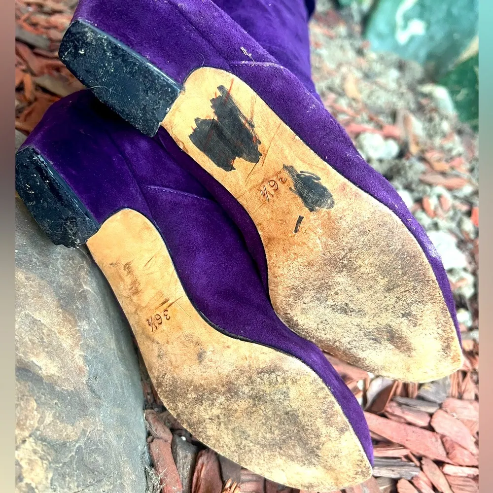 Vintage Escada Suede Boots purple ribbon detail 36.5 Size 6.5 - Image 7