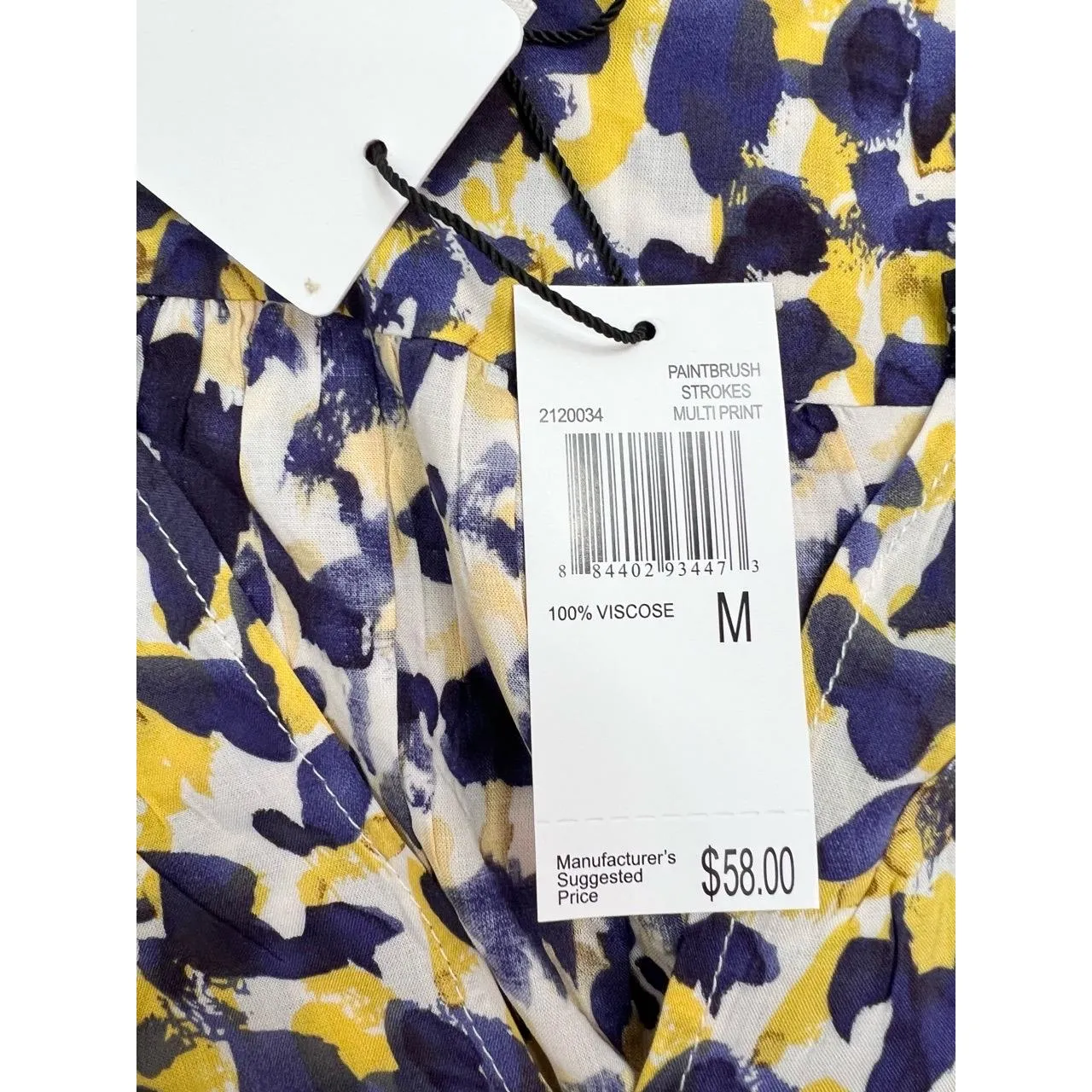 Chelsea & Theodore Blouse Size M Yellow Navy V - Image 8