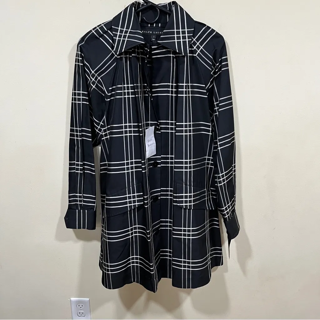 NWT Ralph Lauren black label 100% silk Y2k Trench Coat Women Black/White size 2 - Image 9